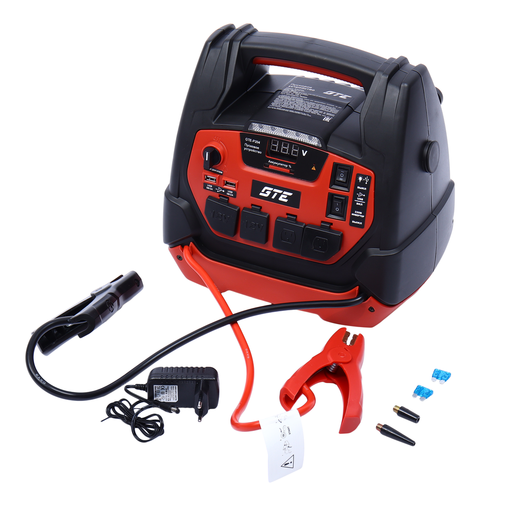 GTE-P204 Устройство пусковое 12-15V 1250А 18000мА/ч (power bank) инвертор с компрессором